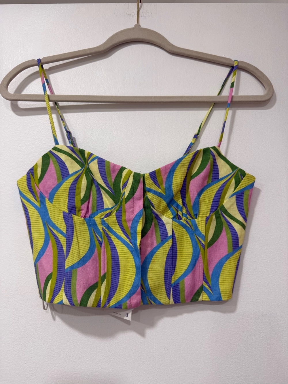 Zara Multicolor Printed Crop Cami Top - Pink, Green, Blue, Yellow